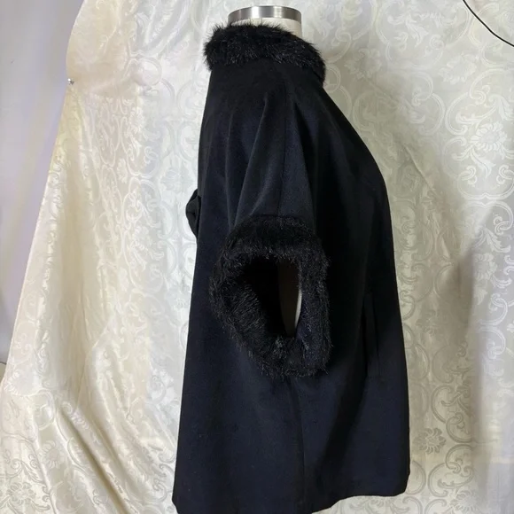 Halogen Black Fur-Trimmed Women's Poncho - Picture 11 of 16